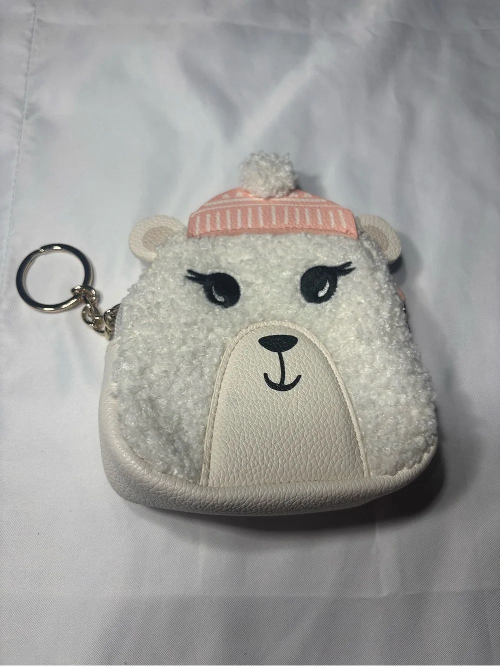New LC Lauren Conrad Plush Bear Coin Purse with Pink Hat - Cute Keychain Wallet